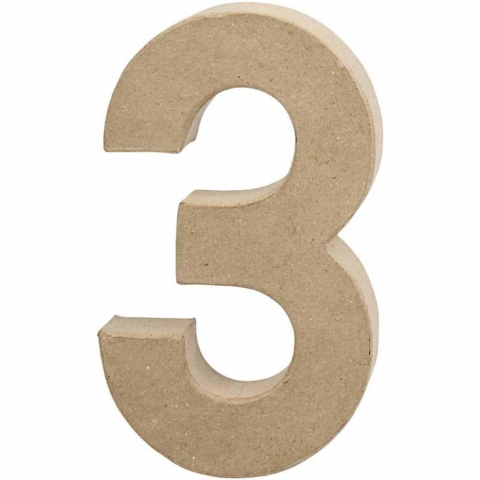 Cijfer, 3, H: 20,2 cm, B: 11,8 cm, dikte 2,5 cm, 1 stuk