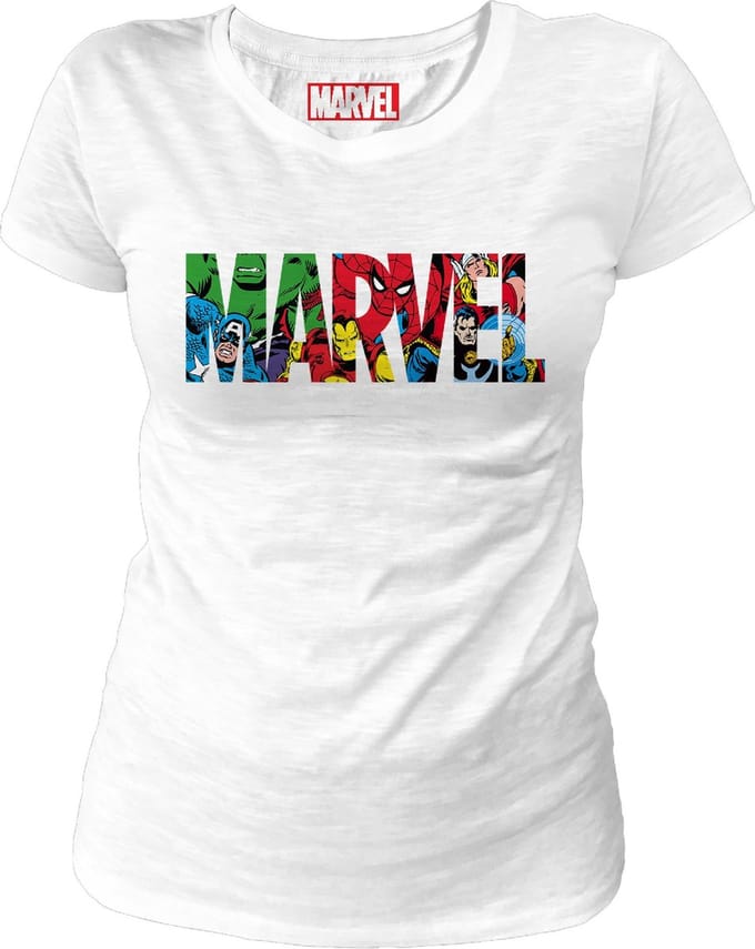 Marvel - Marvel Logo Characters White Women T-Shirt XL