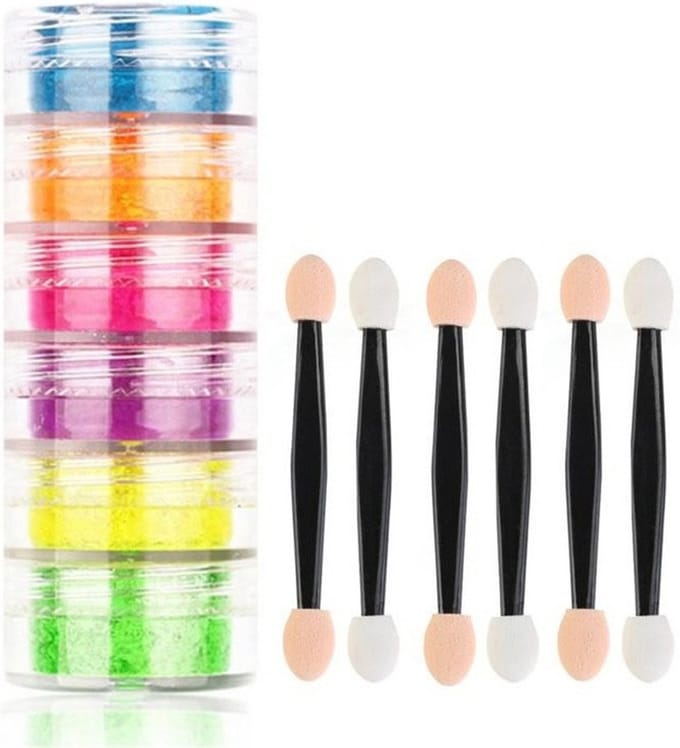 DW4Trading Glow in The Dark Oogschaduw Poeder - Neon Effect - 6 Kleuren - 6 Brushes