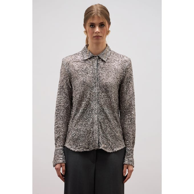 Oltre Sequined Shirt Grey Größe: 44 | Business hemden Outlet | Damen | Grau
