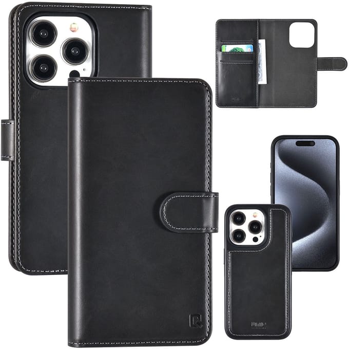 UNIQ Accessory Back Cover - Geschikt voor iPhone 15 Pro - Zwart - Magnetische Sluiting & Pasjeshouder