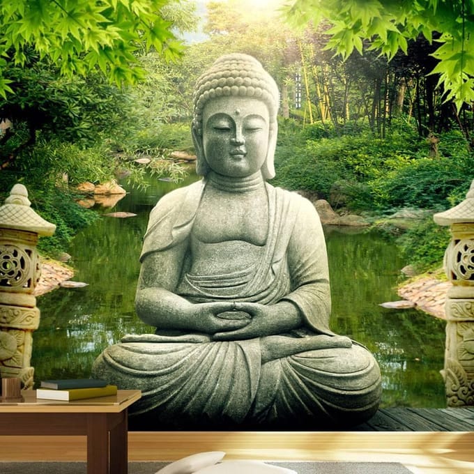 250cm X 175cm - Fotobehang - De tuin van Boeddha