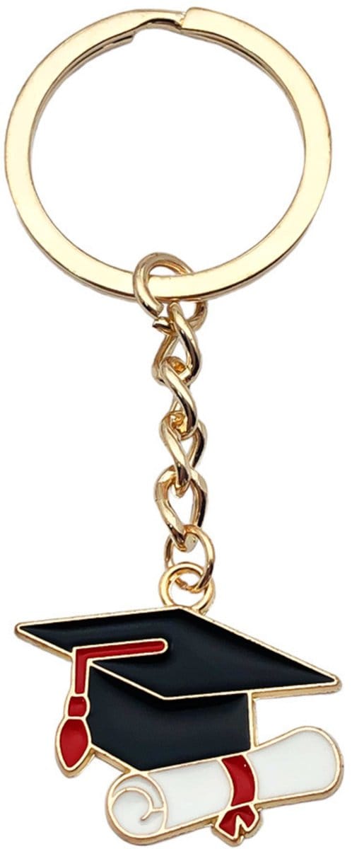 Ainy - Sleutelhanger Afstuderen & Geslaagd | Baret met Diploma Bedel | Goudkleurig | Het Perfecte Afstudeercadeau voor Studenten