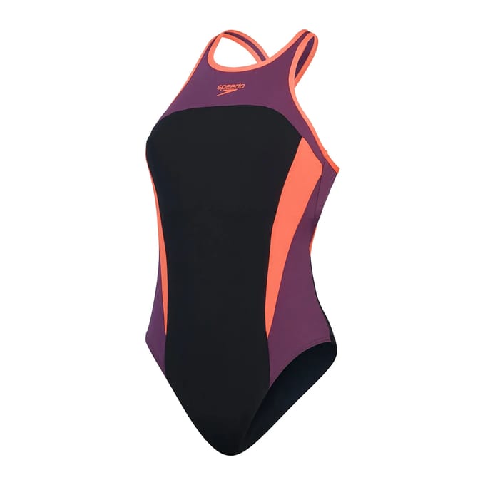 Speedo Badpak Hoge Nek Splice Cross Back Zwart/Rood/Blauw