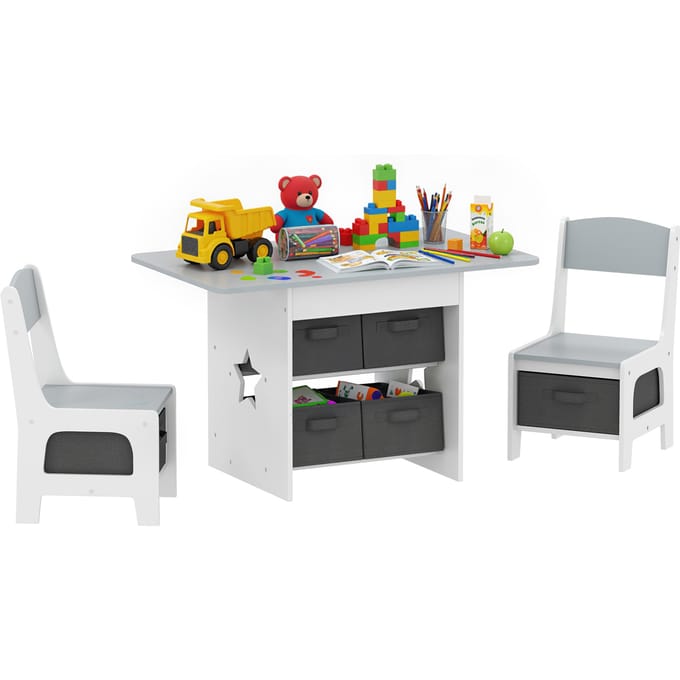 AIYAPLAY - Kindertafel en -stoelenset - MDF - 80x48x49cm - Grijs