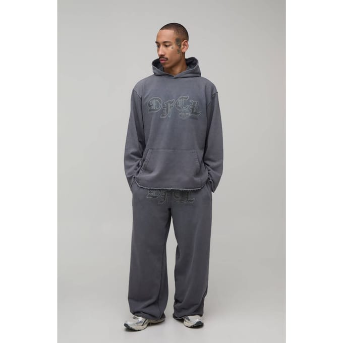 Oversized Ofcl Distressed Washed Loopback Capuchon Trainingspak | Charcoal | Size Medium