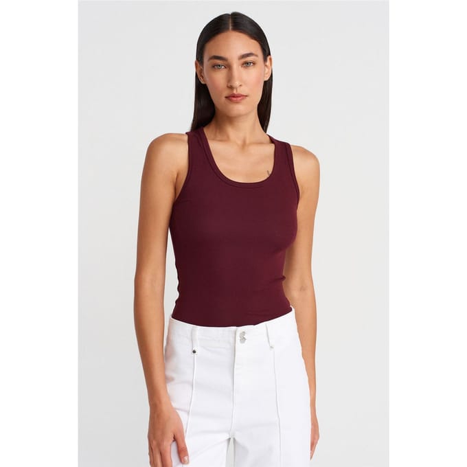 Geribbelde Mouwloze Cami Blouse