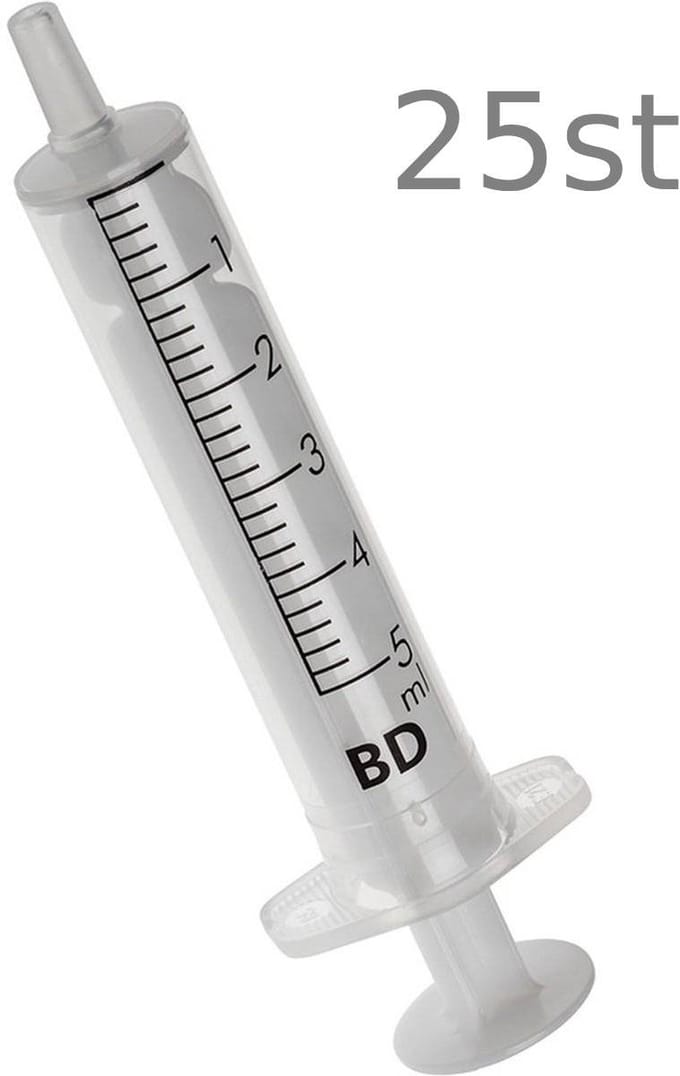 25 Stuks 5ml. Spuitjes zonder naald - Met inhoudsindeling