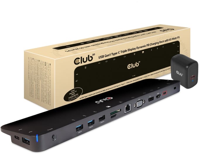 Club 3D Triple Display Dynamic PD Charging Dock - Docking station - USB-C - VGA HDMI DP - GigE