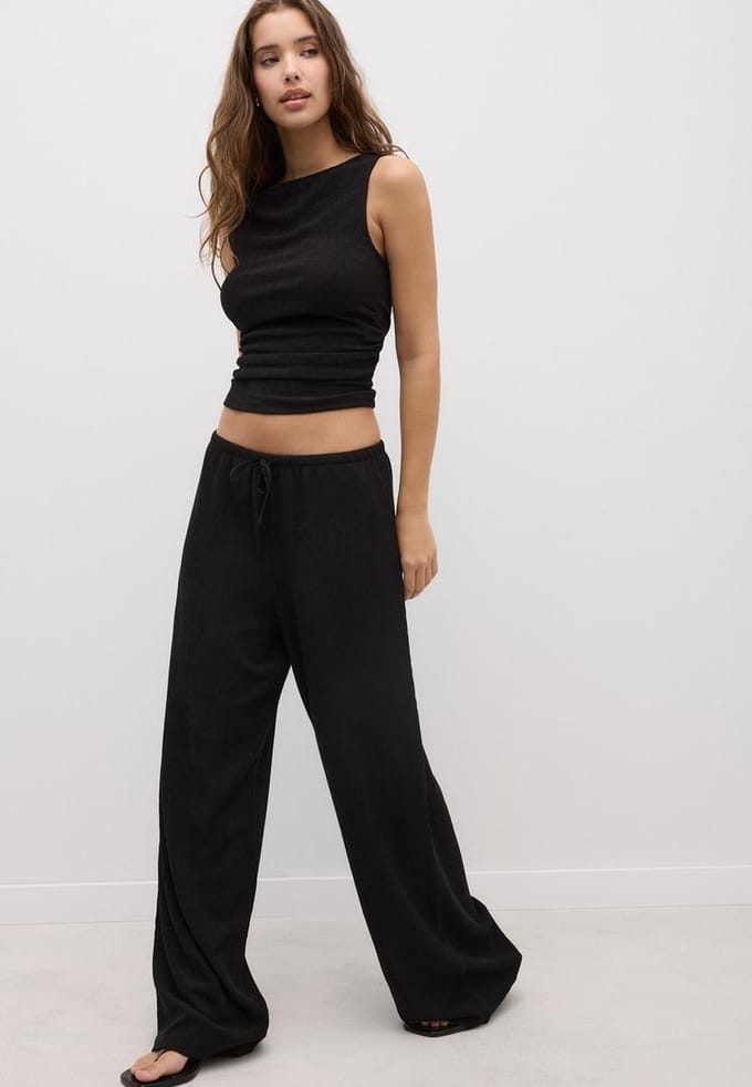 Stradivarius Top met textuur en plooien  Zwart M