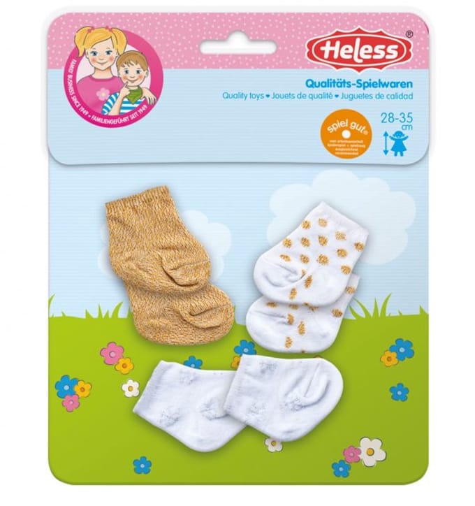 Heless Poppensokken Polyester Wit/goud 3 Paar 28-35 Cm