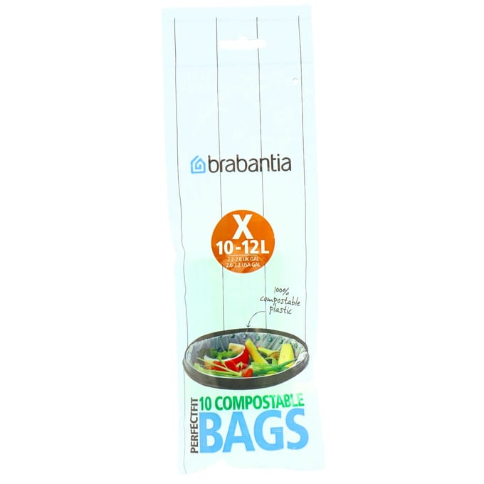 Brabantia PerfectFit Vuilniszakken - 100% Composteerbaar - Biologisch Afbreekbaar - 10/12 l - Code X - 10 stuks