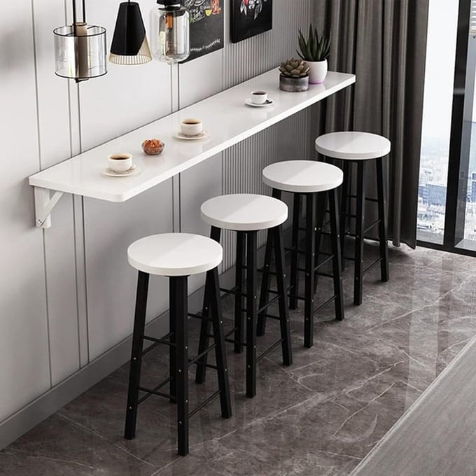 Klaptafel aan muur - Opvouwbaar bureau - Ruimte besparen - Inklapbaar ontwerp - Lang smal - Wit