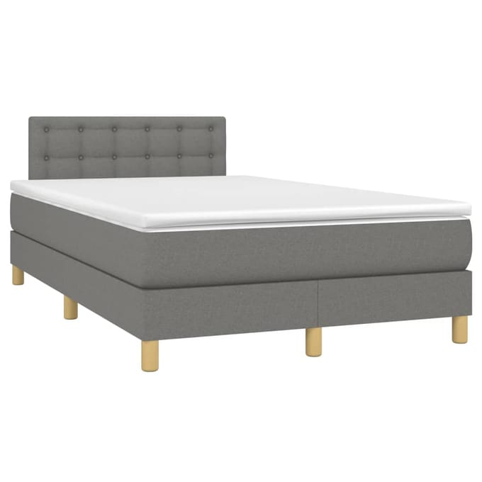 vidaXL - Boxspring - met - matras - en - LED - stof - donkergrijs - 120x200 - cm