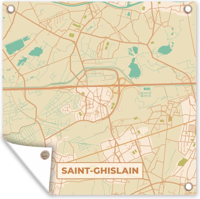 Tuindoek Stadskaart - Saint-Ghislain - Plattegrond - Kaart - België - 100x100 cm