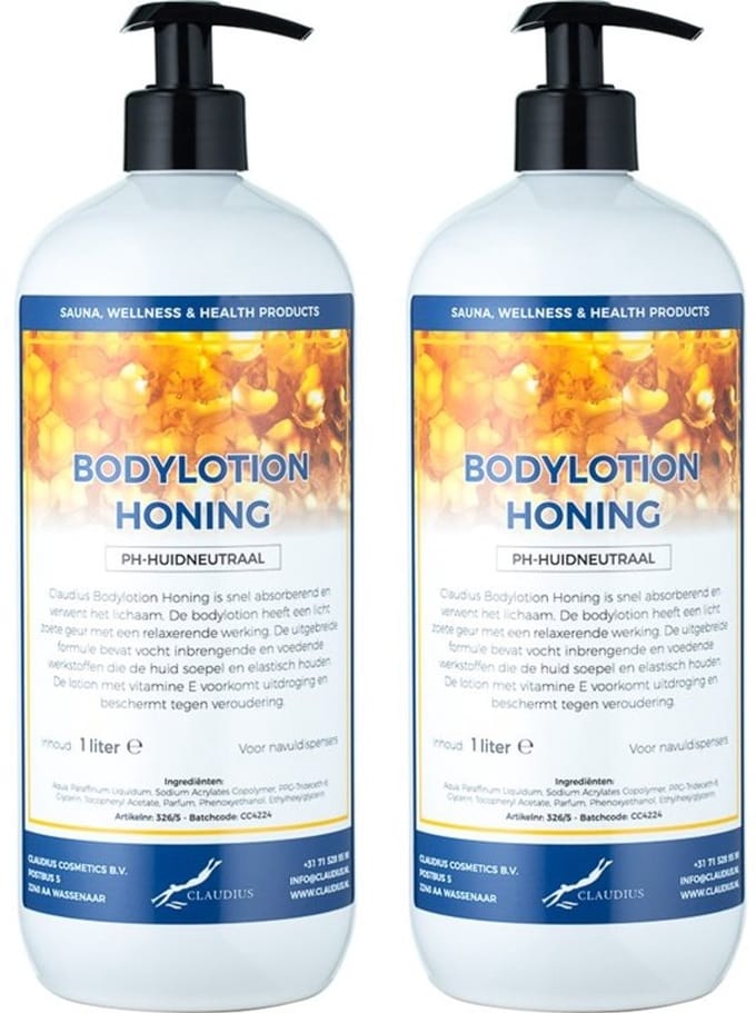 Bodylotion Honing 1 Liter - met gratis pomp - set van 2 stuks