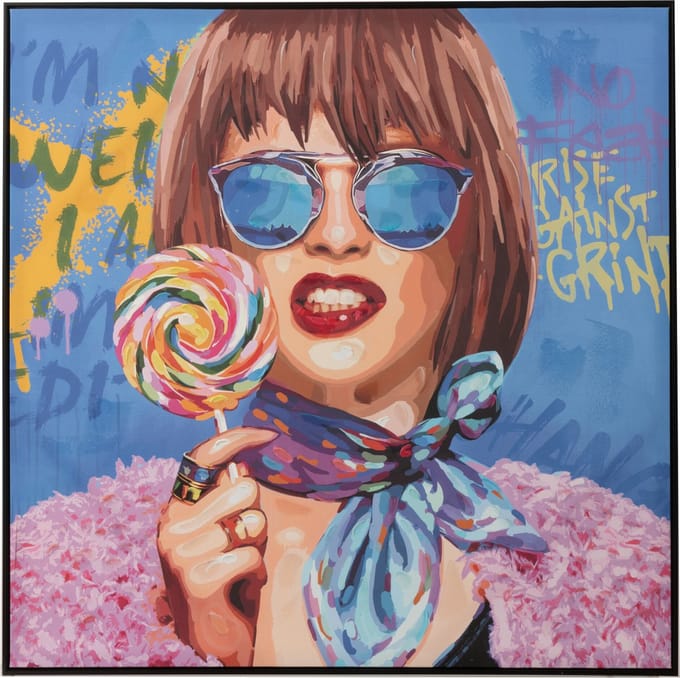 J-Line wanddecoratie Graffiti Vrouw Lolly - canvas/verf - mix