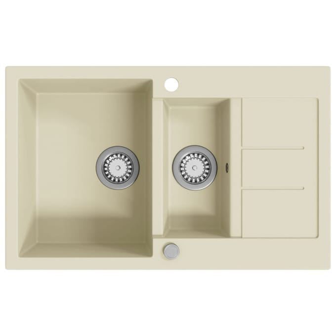 vidaXL - Gootsteen - dubbele - bakken - graniet - beige