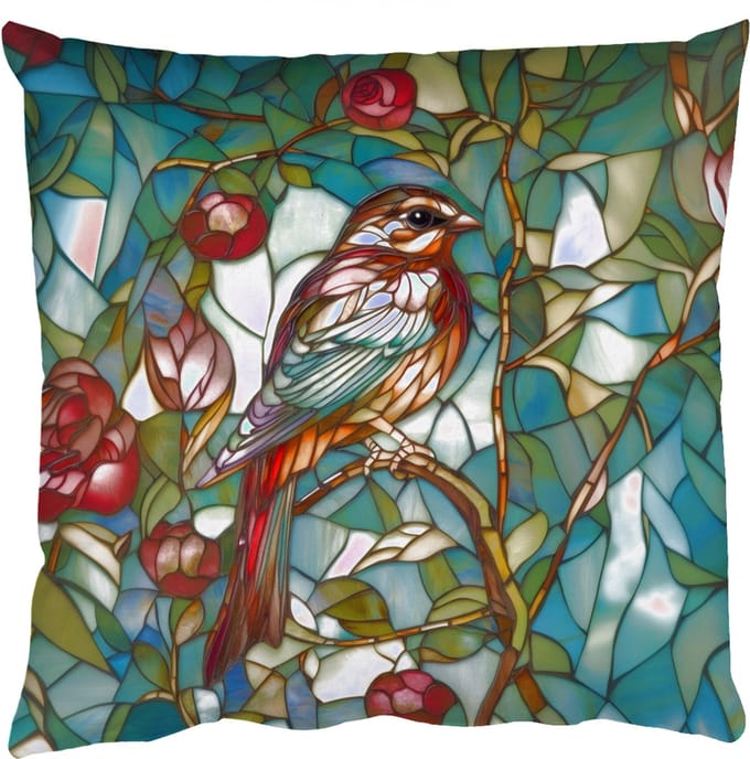 Sierkussens - Kussentjes Woonkamer - 60x60 cm - Vogel - Tak - Rozen - Mozaïek