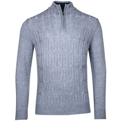 Baileys Trui Front Cable Knit Lambswool Half Zip Midden Blauw / male
