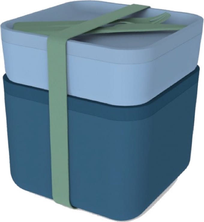 HIP Lunchbox Set - Met Bestek - Bamboe/Polypropyleen/Siliconen - Set van 3 Stuks - Blauw