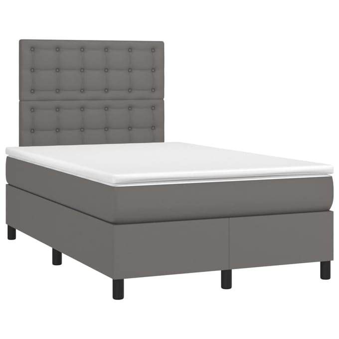 vidaXL - Boxspring - met - matras - en - LED - kunstleer - grijs - 120x200 - cm