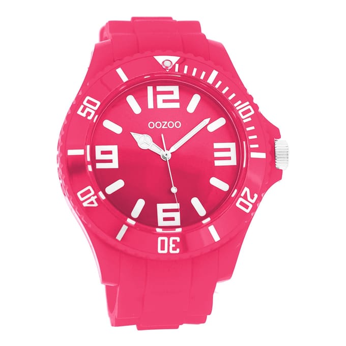 OOZOO Timepieces - Fluo roze horloge met fluo roze rubber band - C4285