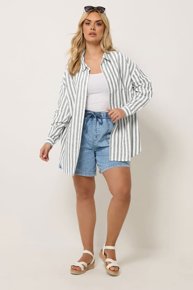 Yours Zwartwit Gestreept Linnen Overhemd Size 48