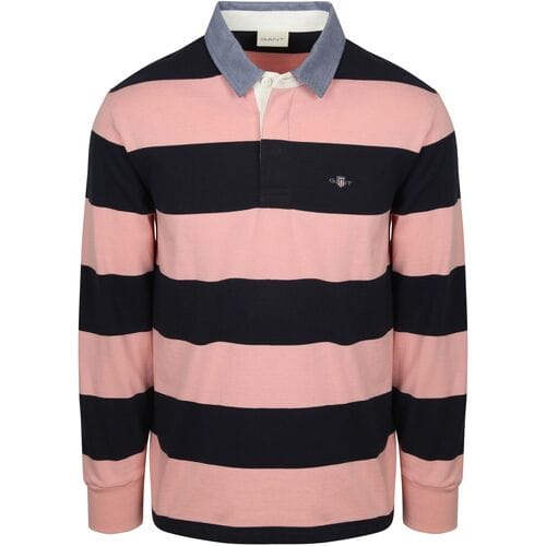 Gant Heavy Rugger Shield Polo Streep Navy Roze - Maat XXL - Heren - Longsleeve polo