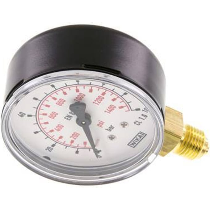 0..100 Bar Manometer Onderaansluiting Staal/Messing 63 mm Klasse 1.6