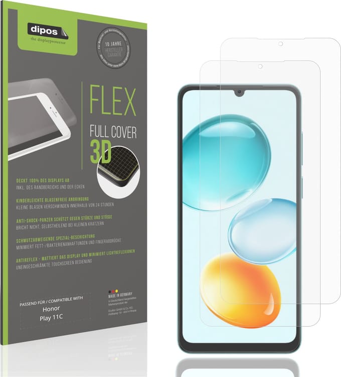 dipos FLEX – 2x Matte Screenprotector geschikt voor Honor Play 11C | Volledige Schermbescherming | Case-Friendly