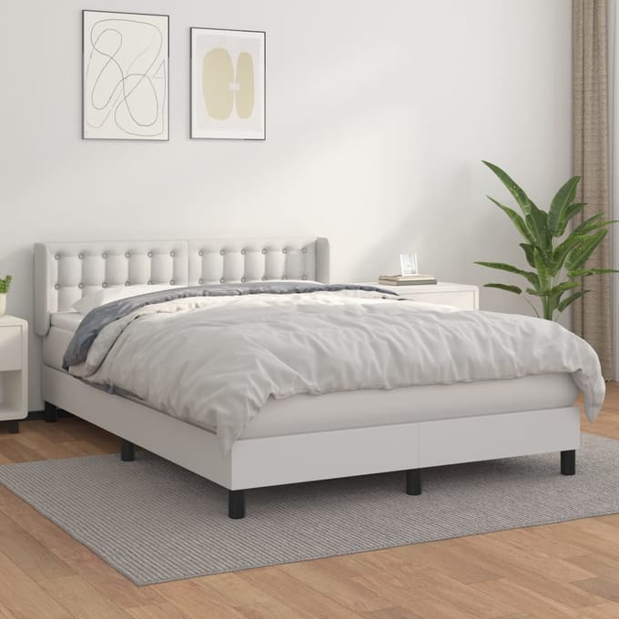 vidaXL - Boxspring - met - matras - kunstleer - wit - 140x190 - cm