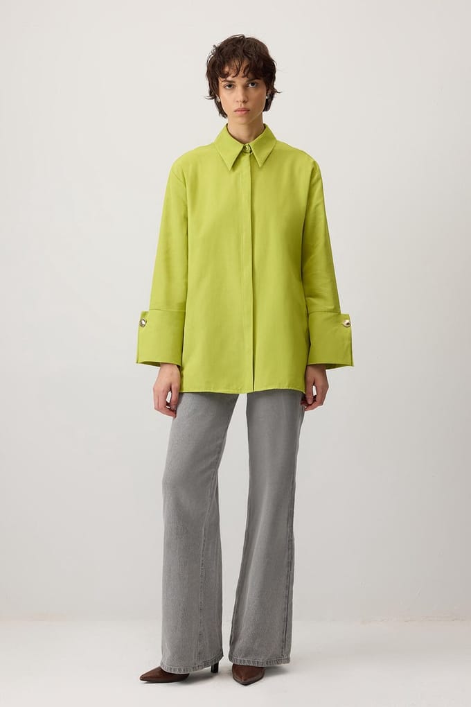 Touché Privé - Poplin blouse met brede manchetten - Lime - Dames