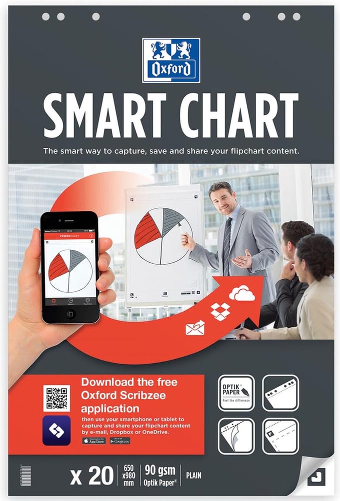 Flipoverpapier Oxford smart 65x98cm. blanco 90gram 20vel doos a 3 stuks