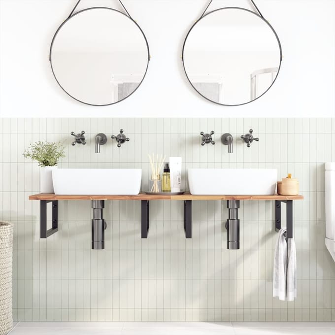 vidaXL - Badkamer - wandschap - staal - en - massief - acaciahout