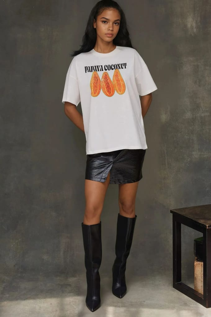 100% Katoenen Oversized Geprinte Ronde-Hals T-Shirt