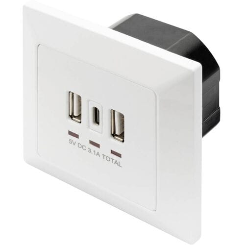 DIGITUS DA-70618 - USB-outlet - 2 USB sockets 1 USB-C socket - RAL 9003 signal white