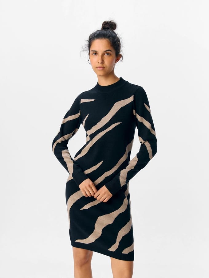 Object Objray L/s Knit Dress Aop Dames - Jurk - Multi - Maat S