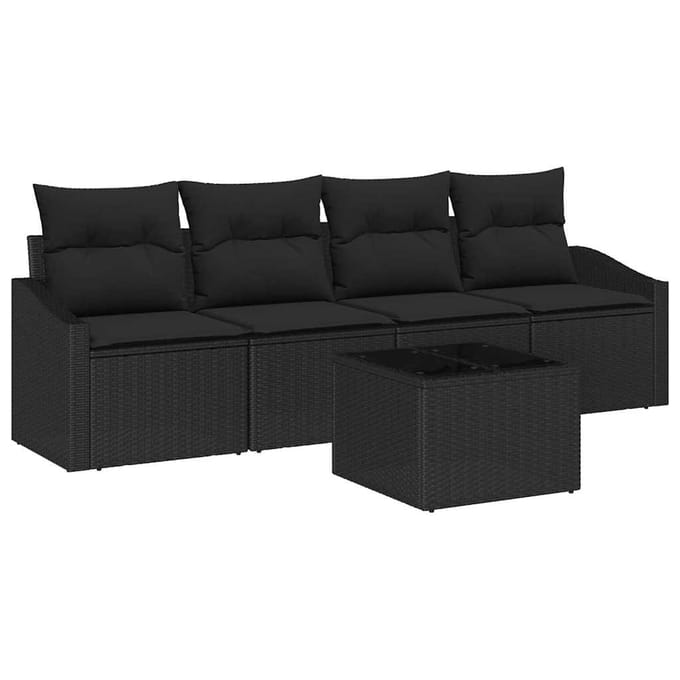 vidaXL Bankstel 5 st Zwart poly rattan