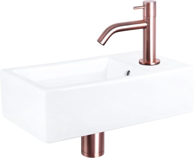 Differnz Force Fonteinset - Keramiek - Kraan gebogen rood koper - 40 x 22 x 11.5 cm