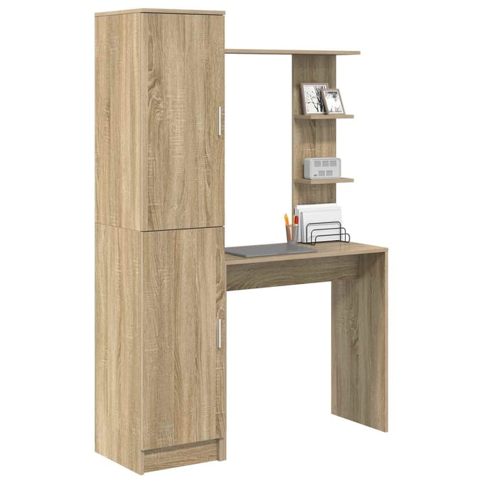 vidaXL - Bureau - met - plank - met - opslag - met - de - deur - 2 - st - Sonoma - Eik