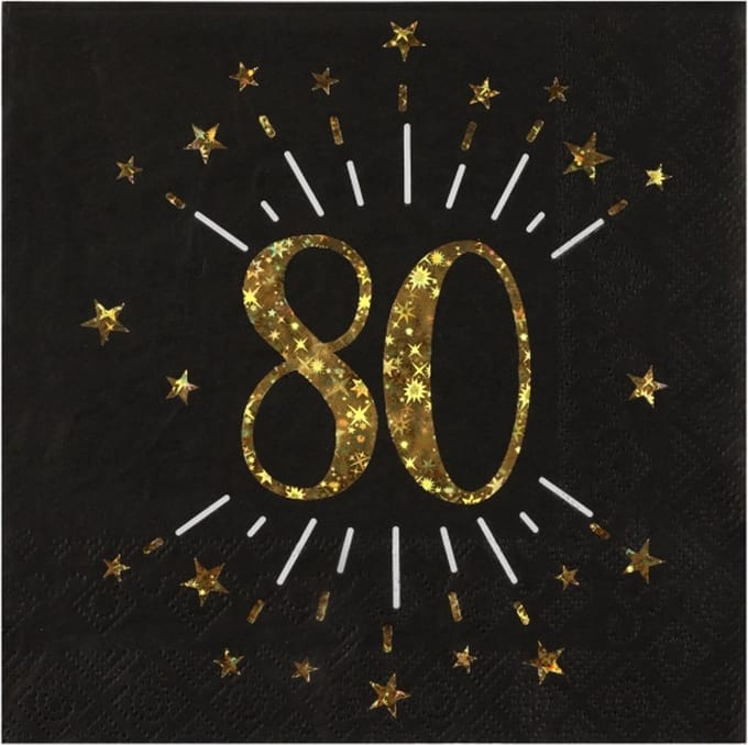 Santex Verjaardag feest servetten leeftijd - 10x7 - 80 jaar - goud - 33 x 33 cm