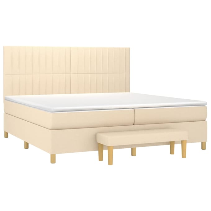 vidaXL - Boxspring - met - matras - stof - crèmekleurig - 200x200 - cm