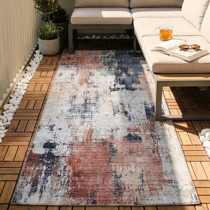 Fraai Wasbare loper - Domingo Grunge Terracotta/Creme - 80x250cm