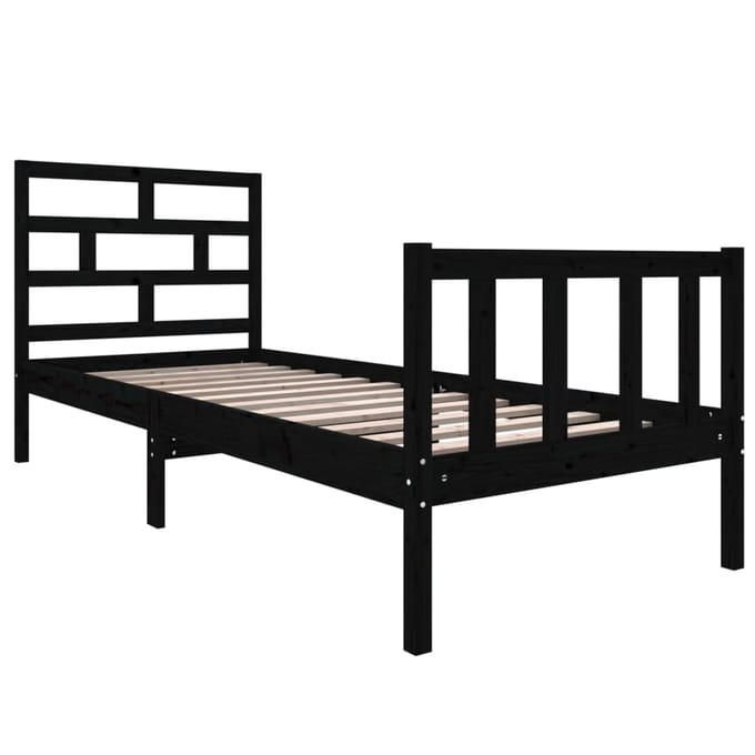 vidaXL - Bedframe - massief - grenenhout - zwart - 75x190 - cm
