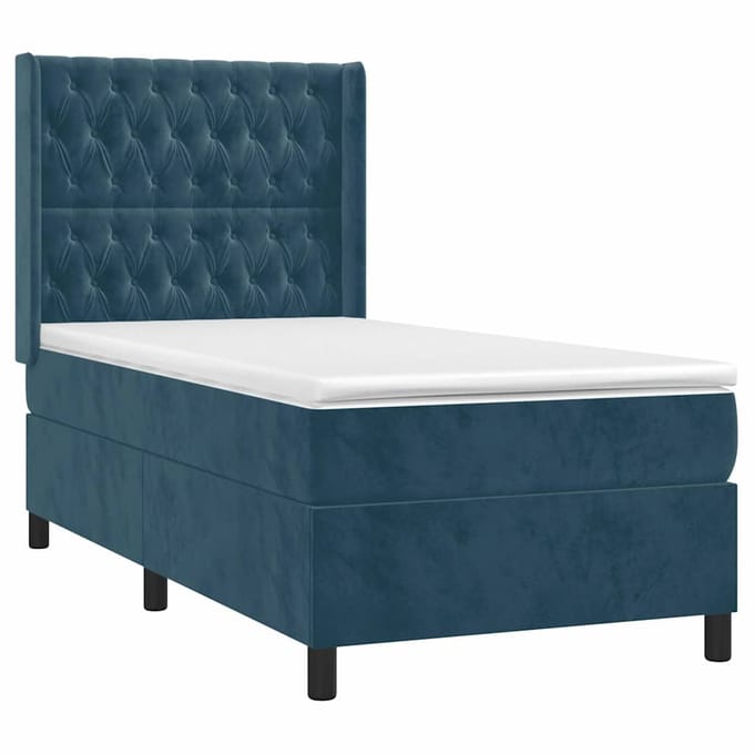 vidaXL - Boxspring - met - matras - en - LED - fluweel - donkerblauw - 90x200 - cm
