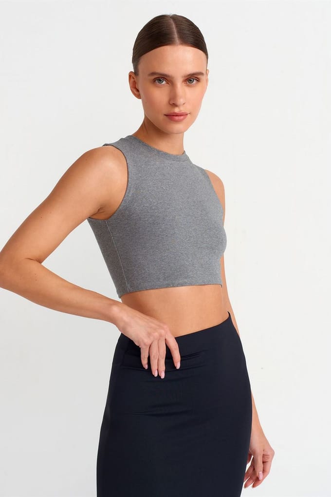 Geribbelde Katoenen Crop Top