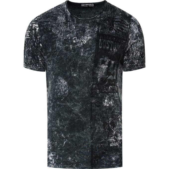 Gewassen biker T-shirt met voor- en achterkant bedrukt
