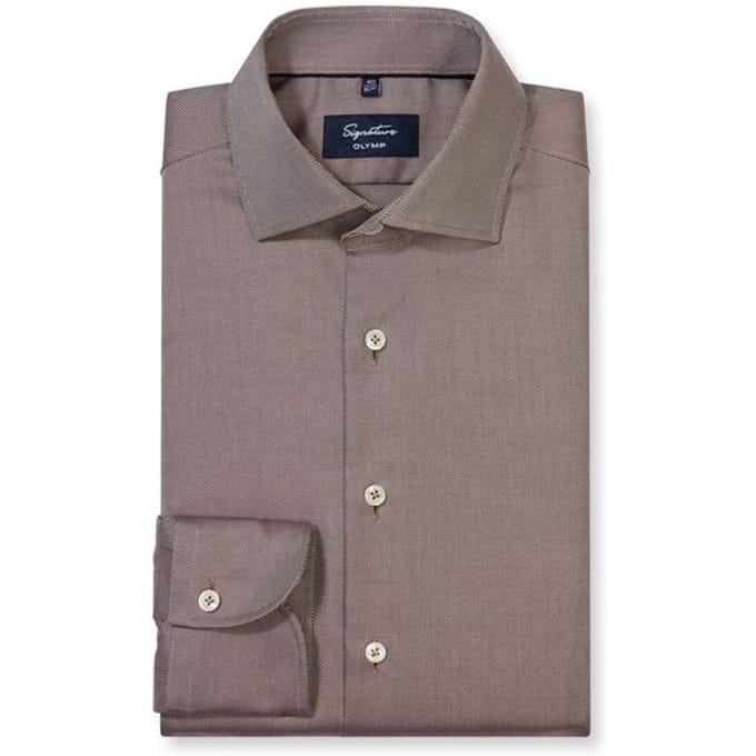 OLYMP Signature Overhemd, Tailored Fit, Signature Kent, Caramel