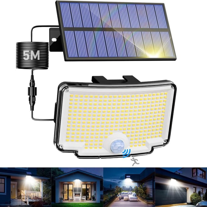 Zonne-energie Buitenlamp met Bewegingsmelder - 318 LEDs, 3 Modi, Waterdicht